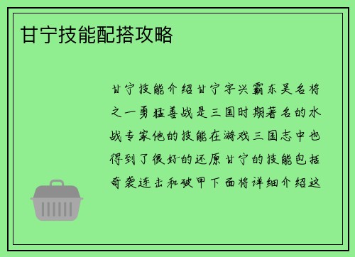 甘宁技能配搭攻略